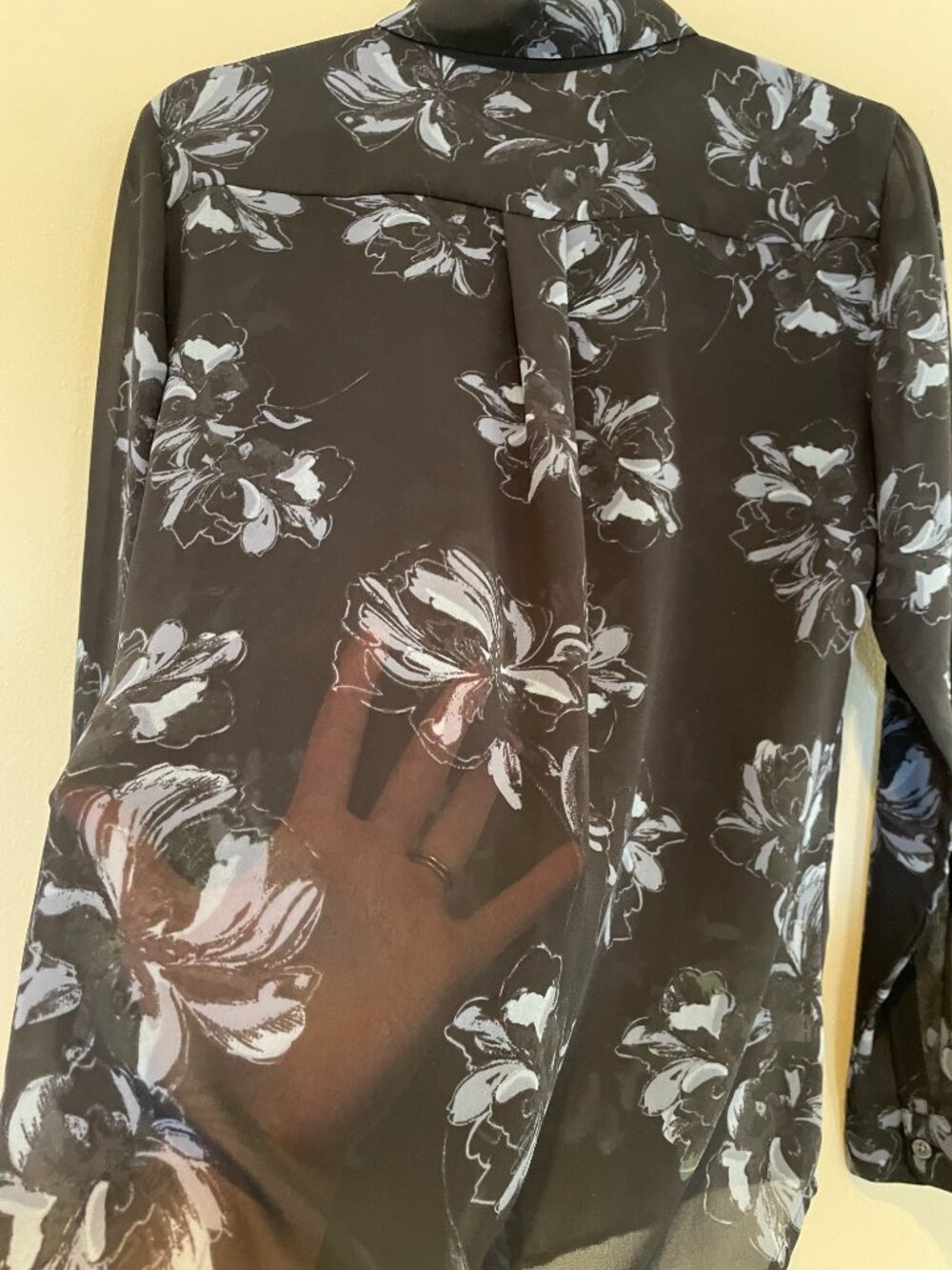 Ann Taylor Black Floral Long Sleeve Blouse Sheer Collared S - Picture 3 of 4